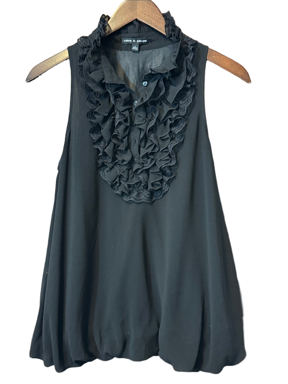 Cable & Gauge Black Ruffle Lace Front Sleeveless Blouse Relaxed Fit Size L